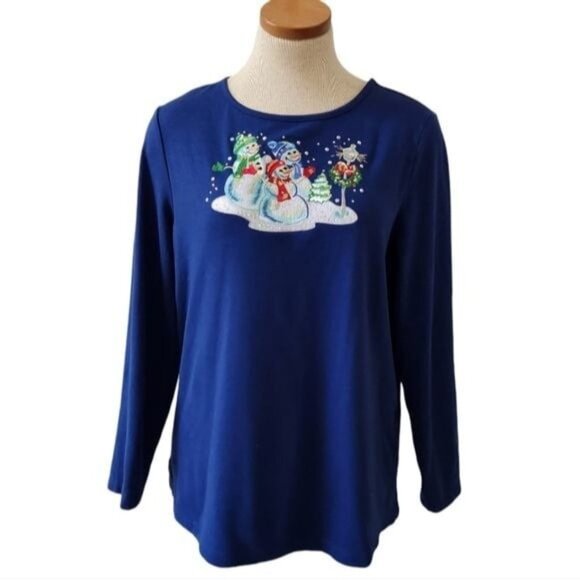 Quacker Factory Oh Holy Night Long Sleeve Top Crew Neck Long Sleeve T-Shirt - Picture 3 of 13